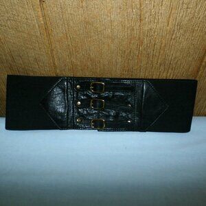 Bebe wide elastic  stretch  Belt Black w/ leather  buckles   4.5" Wide M-L